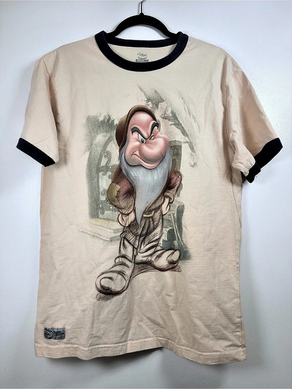 Vintage Disney Studio Collection Grumpy Graphic Ringer Tee Cream Men's Large